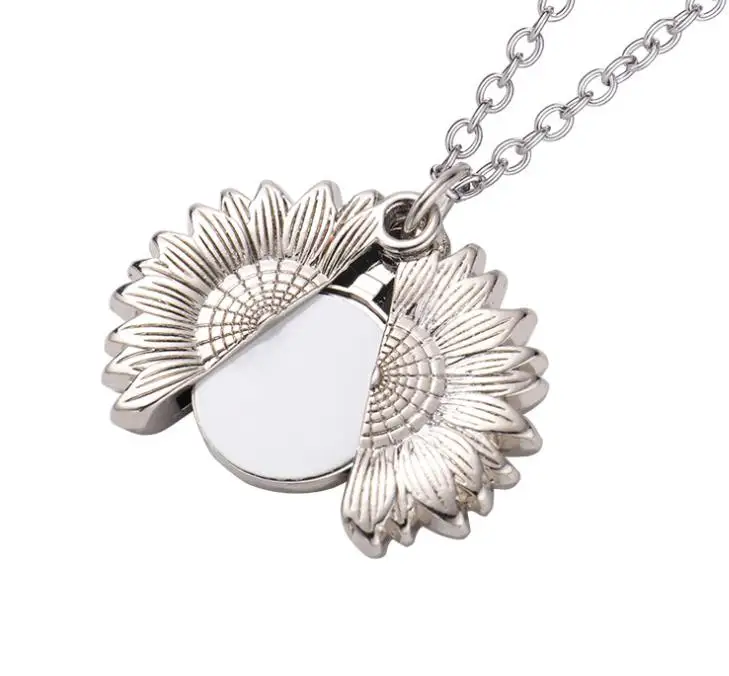 Pendants Sublimation Sunflower Necklace Thermal Transfer Printing Neclaces Gold and Silver Blank Metal Zinc Alloy Ornaments SN