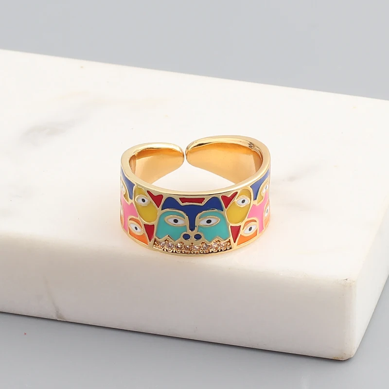 2021 New Colorful Eye Rings For Women White CZ Handmade Enamel Lovely Cat Unique Trendy Ring Party Fashion Jewelry