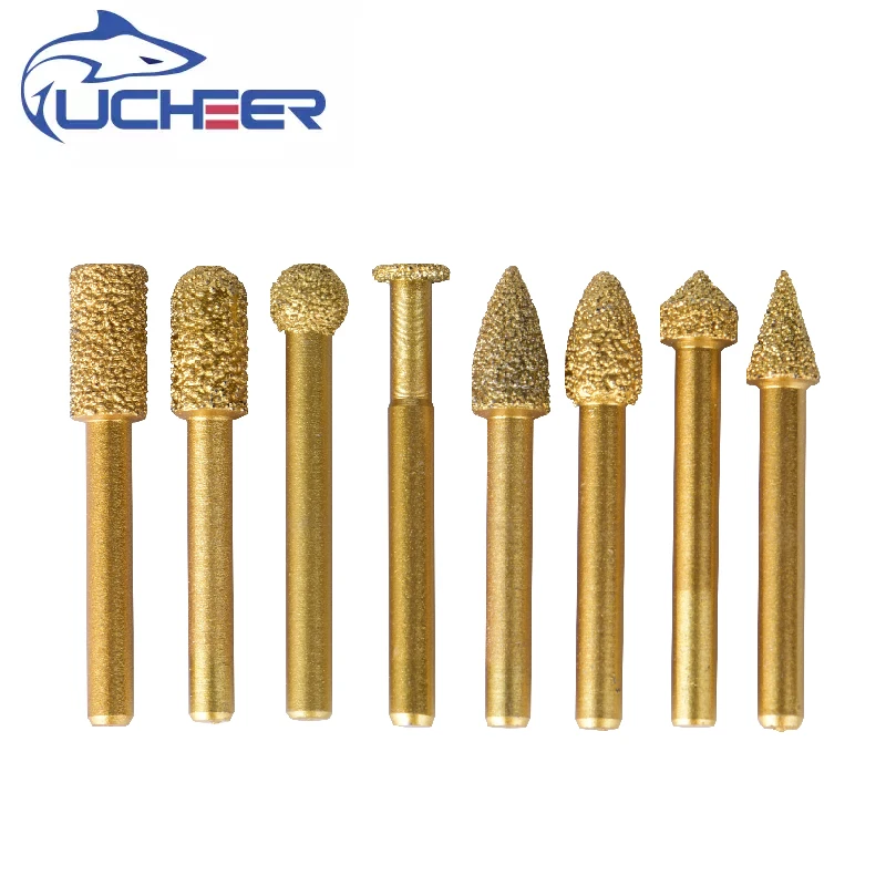 UCHEER 1set/20pcs Stone Engraving Router Bits Marble Granite for CNC Machine Carving Tools golden