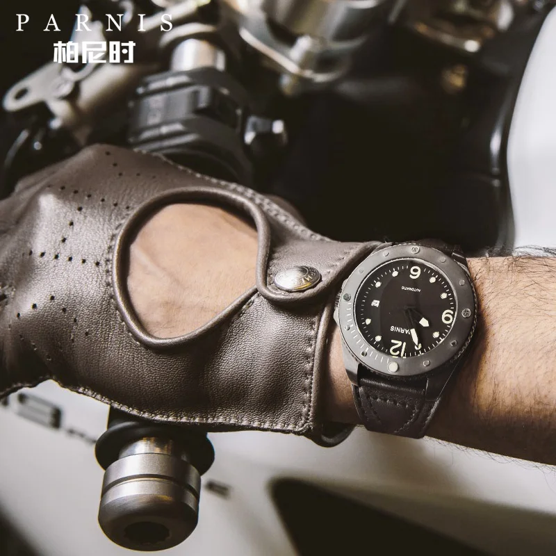 Relógio de pulso de mergulho masculino, relógios automáticos masculinos PARNIS esporte homem relógio de pulso mecânico 100m relógio à prova d'água luminoso relogio de luxo