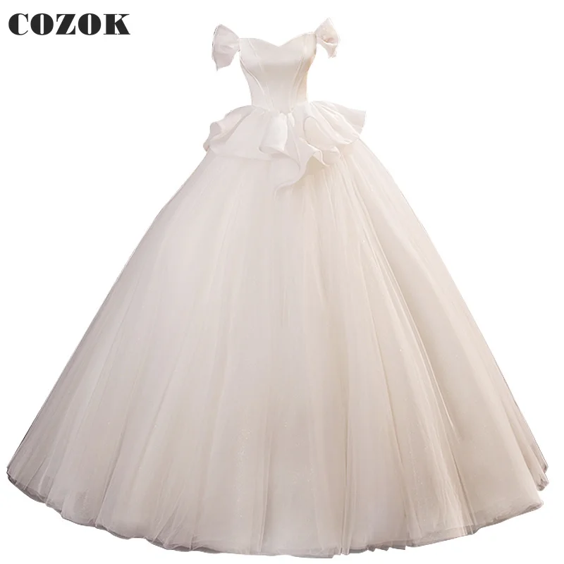 Short Puffy Sleeve Wedding Dresses for Women Ball Gown Tulle Elegant Simple Bridal Gowns CO10