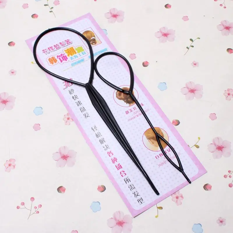 2 قطعة/المجموعة النساء الفتيات ذيل حصان التصميم صانع كليب أدوات العلاقات الشعر تجديل اكسسوارات حلقة بلاستيكية دبوس DIY بها بنفسك طقم أدوات تجم...