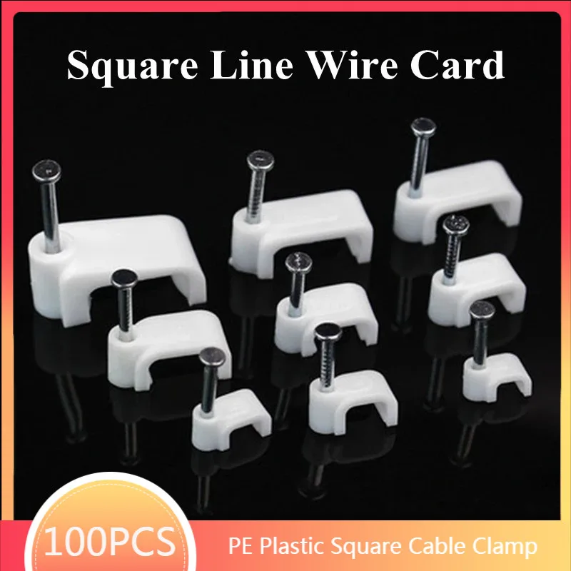 100Pcs Uniwersalne ścienne artykuły domowe Mocowanie kabla Mocowanie klipsa Kwadratowy zacisk Biuro Koryto Sub Line Karta druciana z gwoździem
