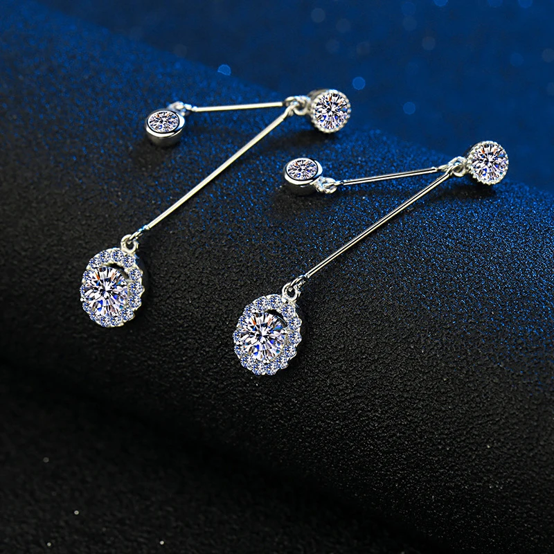 1CT Moissanite Long Drop Earrings For Women 925 Sterling Silver Brilliant Lab Diamond Brides Bridesmaid Dangling Earrings