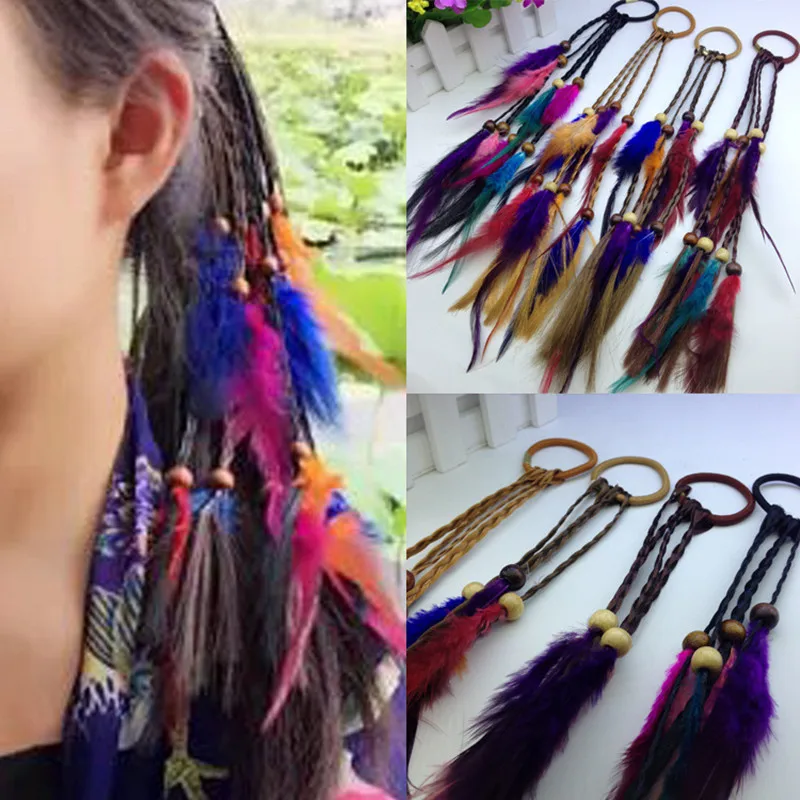 Copricapo di piume capelli arricciati anello per capelli cravatta tendini per capelli cordoncino di cuoio 4 trecce accessori per capelli