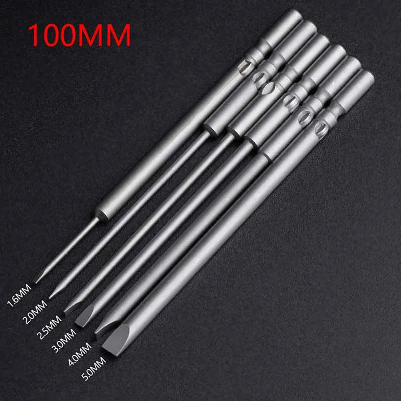 12pcs/lot Round 5mm Shank 801 Electric Slotted Screwdriver bit set Parts 60mm & 100mm long Size 1.6mm 2.0mm 2.5mm 3mm 4mm 5mm