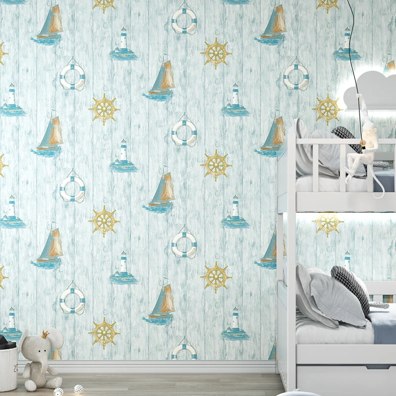 

Mediterranean Sailing Boat Wood Wallpaper for Children Bedroom Walls Vinly Kids Boy Girls Room Cartoon Wallpaper infantil