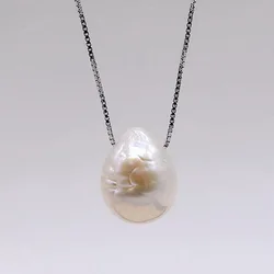 Women's Pendant Necklace Natural Freshwater Pearl Silver Necklace 11-12mm White Baroque Water Drop Pendant Necklace for Girls