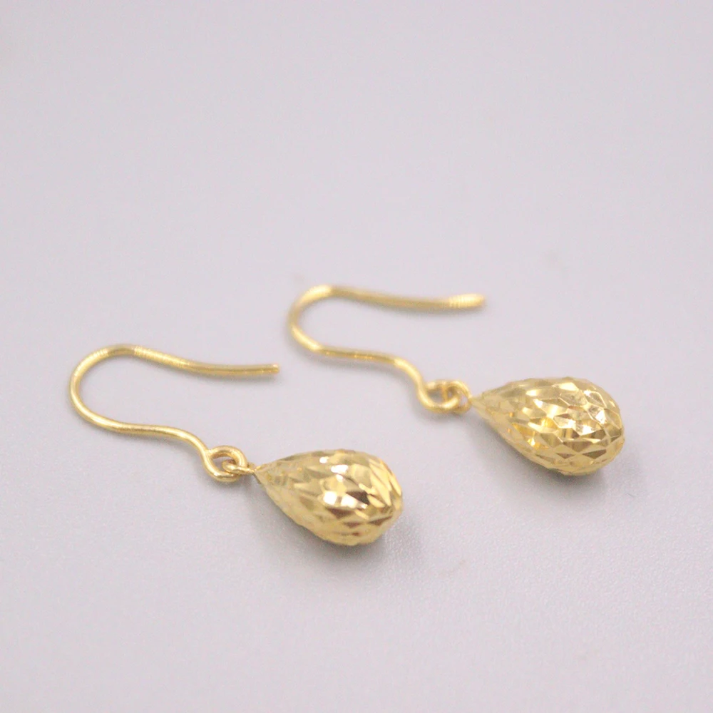 

New Solid Pure 18kt Yellow Gold Earrings Women Hollow Water Drop Dangle Earrings 1-1.5g 23*6mm