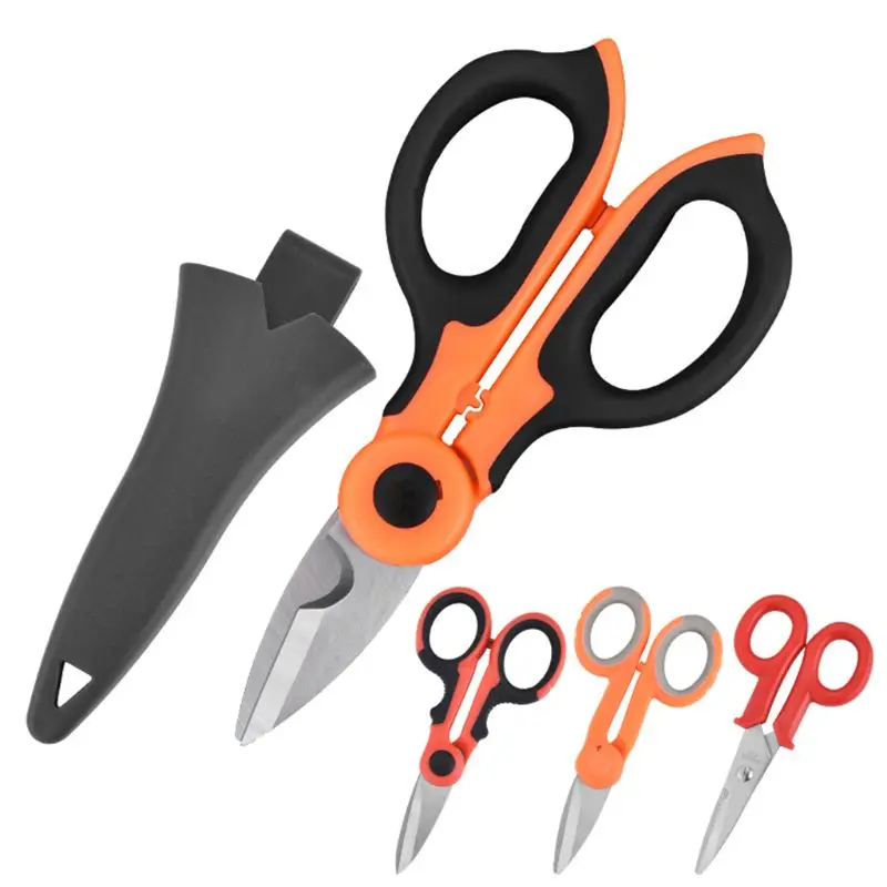 Electrician Scissors High Carbon Steel Scissors Rubber Handle Comfortable Cutting Tool for Fabrics Linings Paper Cables