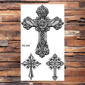 تاج الصليب الوشم المؤقت للنساء الرجال واقعية الصلاة روز زهرة ريشة قلادة وهمية الوشم ملصق الرقبة الذراع Tatoos صغير أعلى 10 مبيعات الرجال عبر الوشم - No8