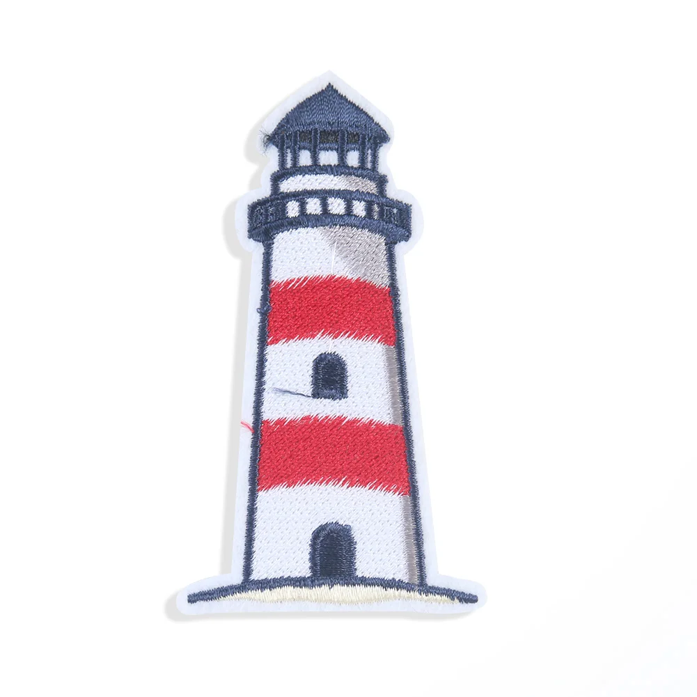 5PCS Lighthouse Badges Patches Mediterranean Embroidery Applique Iron on Stickers for clothes Fabric Apparel Sewing Supplies