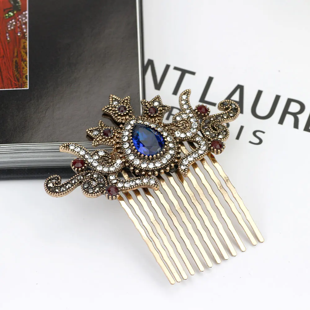 Sunspicems Retro Gold Color Bohemia HairComb For Women Turkish Arab Updo Hair Jewelry Muslim Ethnic Bridal Wedding Hairware