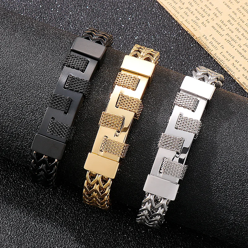 Drei-farbe Trend Edelstahl Nähte herren Armband Design Gefühl Armband Schmuck – Detail 8