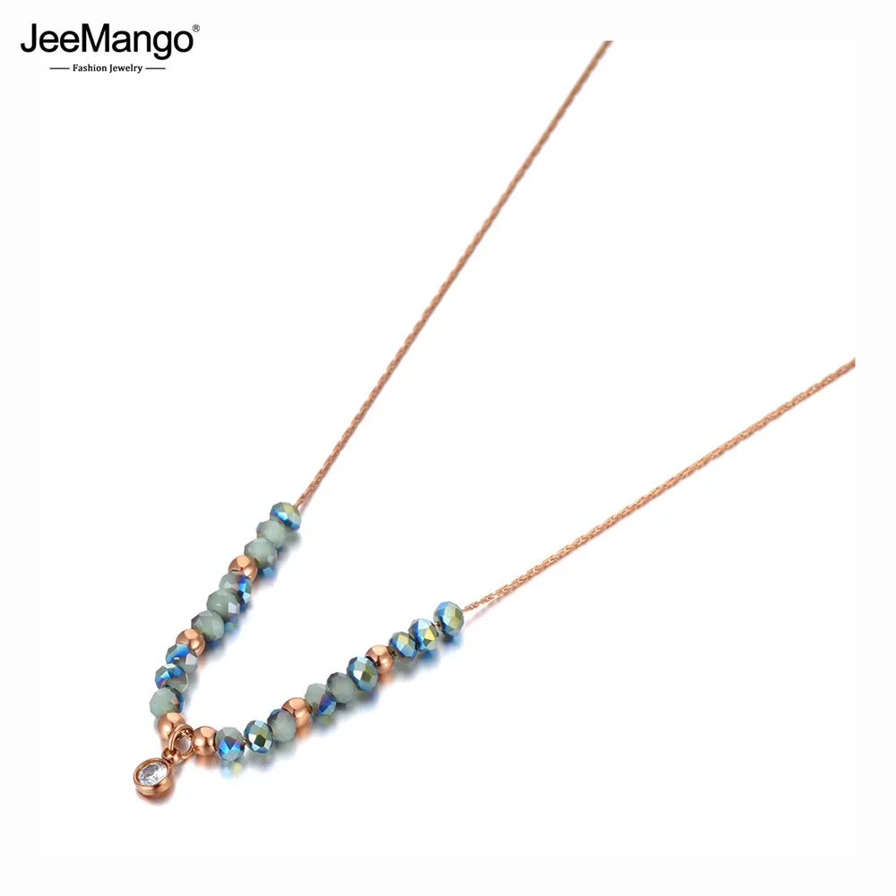 Jeemango Titan Edelstahl bunte Kristall Charm Anhänger Halsketten Roségold Farbe Choker Halskette für Frauen jn20112