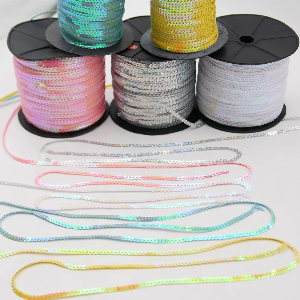 10Yard 4mm Loose Round Flat Laser Glitter Paillettes Sequins Crafts String Rolls Sewing On Garment Cloth Accessories Sequin Trim