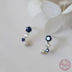925 Sterling Silver Blue Zircon Earrings for Women Exquisite Temperament Korean Ear Jewelry Gift
