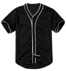 2020 Solid Baseball Short Sleeve Sport Shirt Street Hip Hop Baseball Tops Shirts Button Down Cardigan Black White T Shirt