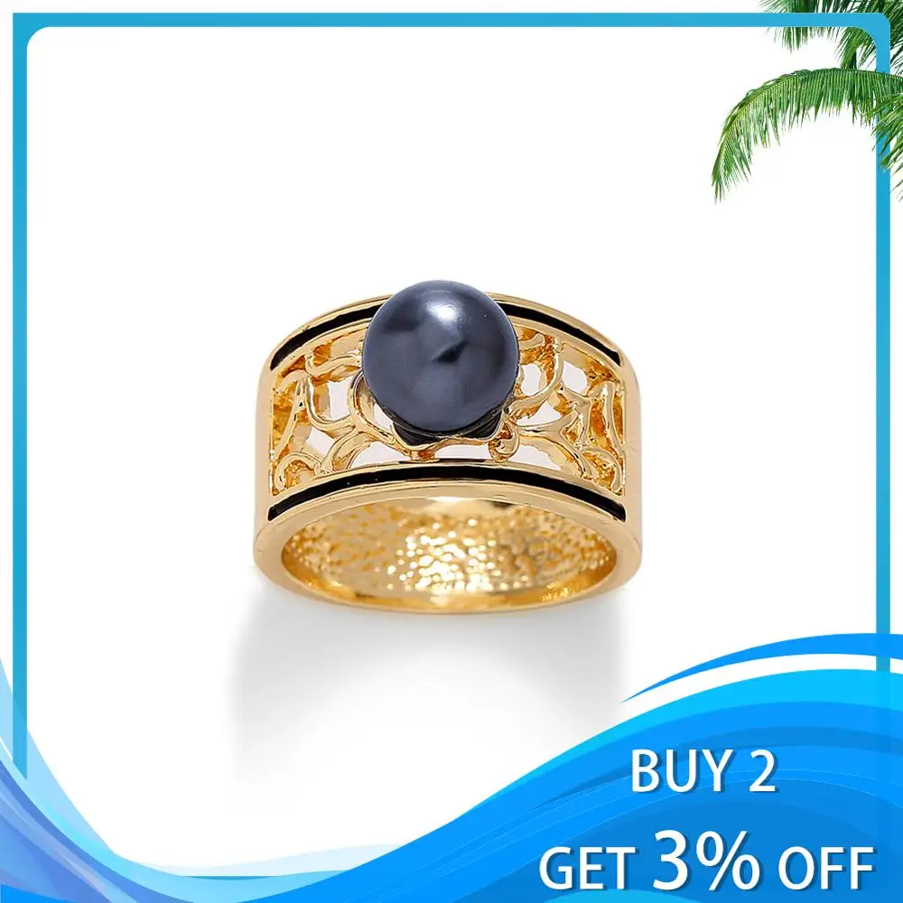 Sale Hawaiian Black Pearl Gold Plated Jewelry Ring Vintage Turtle Brand Designer Size 10 12 11 Rings for Women Ring with Pearls