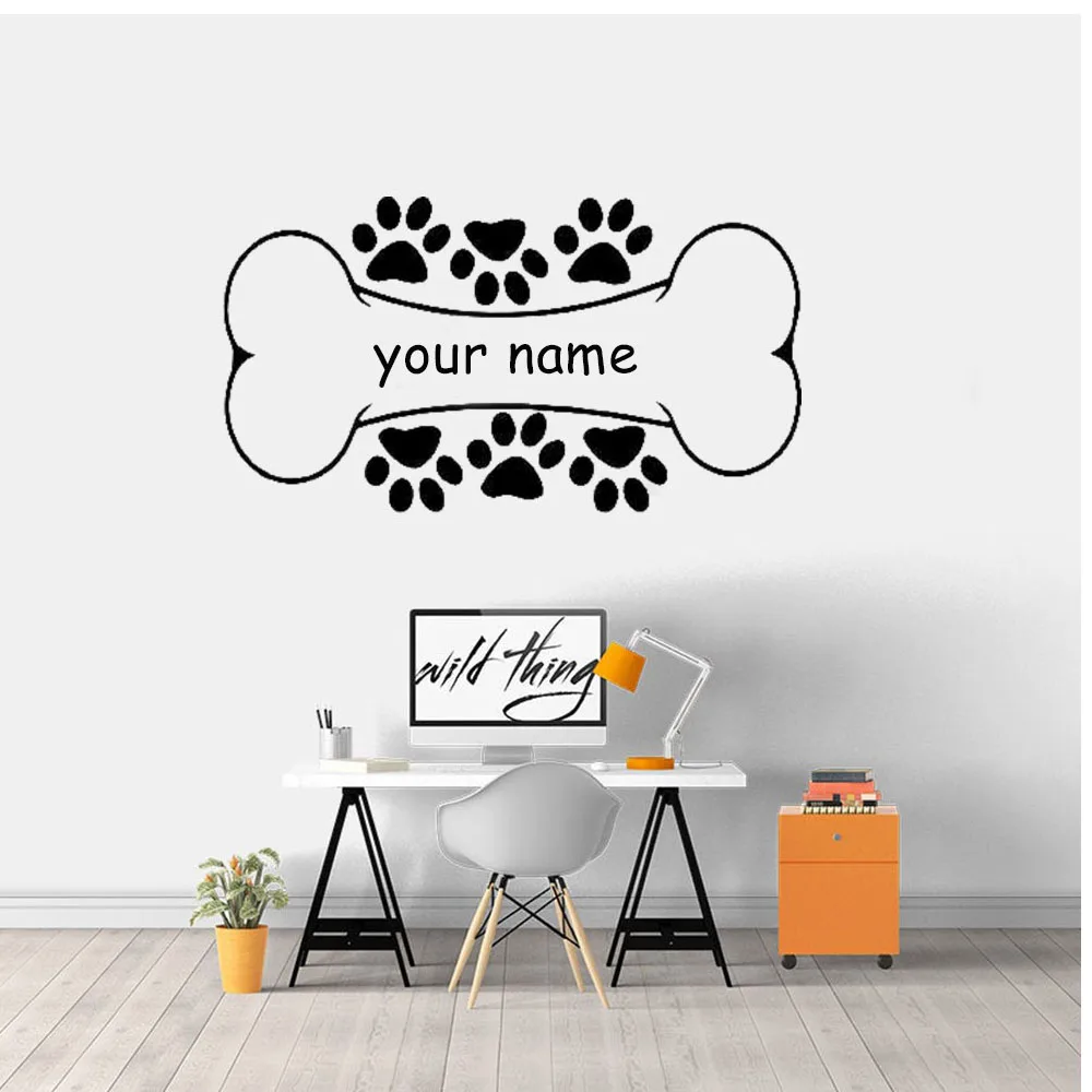 Dog Bone Wall Decal Personalized Custom Name Pets Paw Vinyl Window Sticker Kids BedroomStore Interior Decor Art home decoration