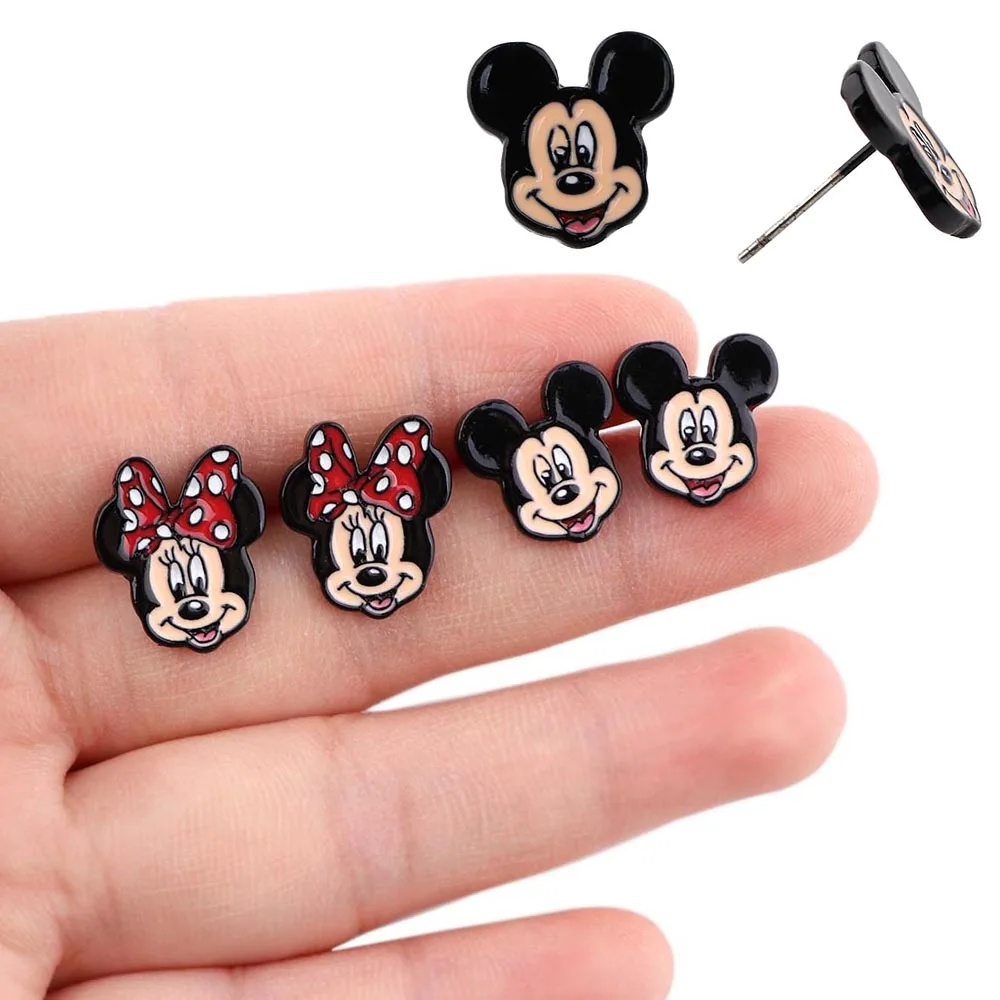 YQ806 Mickey Minnie Mouse Earrings Anti-allergic Earrings Enamel Earrings Decorative Ear Jewelry Friends Kids Best Gifts