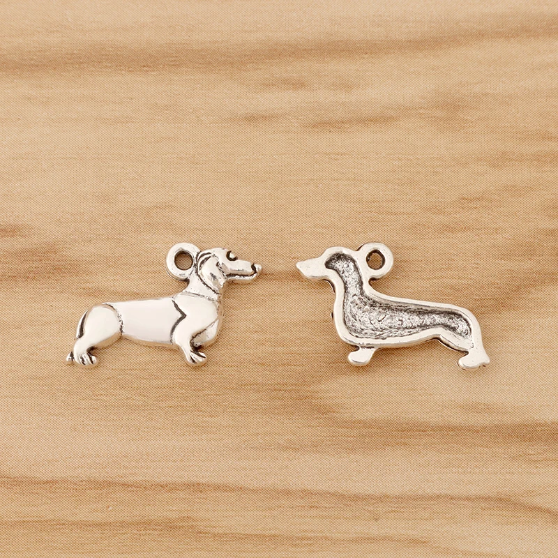 20 Pieces Tibetan Silver Sausage Dog Dachshund Charms Pendants Beads for DIY Necklace Bracelet Jewellery Making Accessories