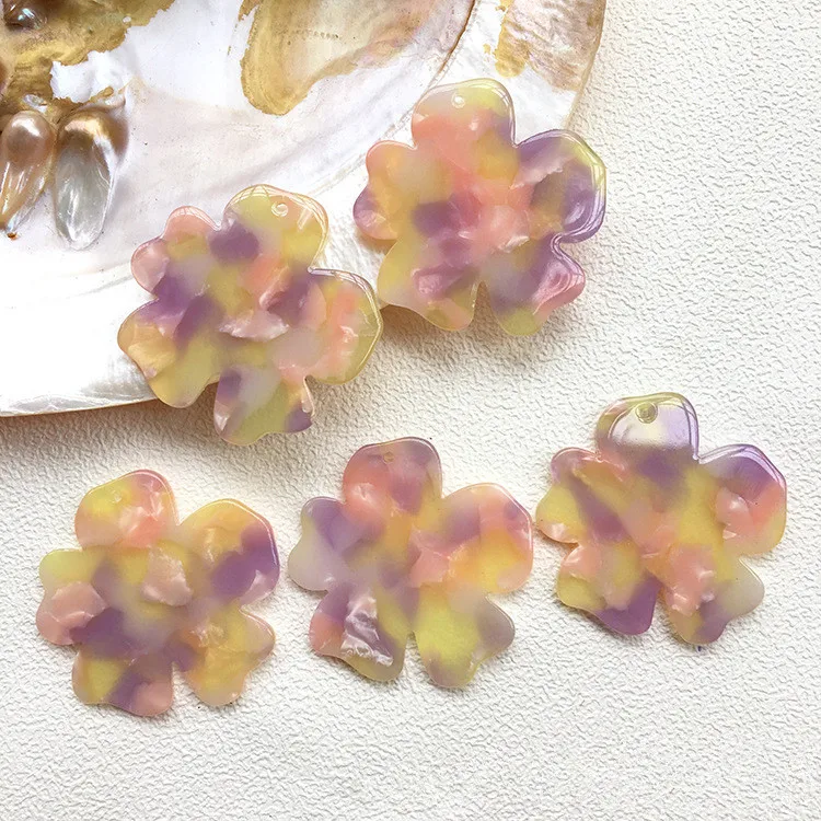 

New style 30pcs/lot 35mm color pattern print cartoon flowers shape acrylic beads diy jewelry earring/garment accessory