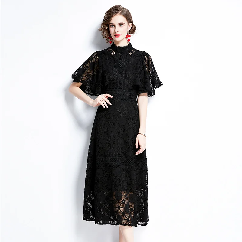 

ZUOMAN Women Summer Elegant Lace Dress Festa High Quality Long Office Party Robe Femme Runway Vintage Designer Black Vestidos