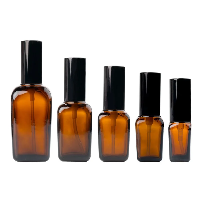 

10ML 20ML 30ML 50ML 100ML Glass Spray Bottle Amber Square Cosmetic Container Refillable Portable Lotion Pump Bottle 10 pcs/lot