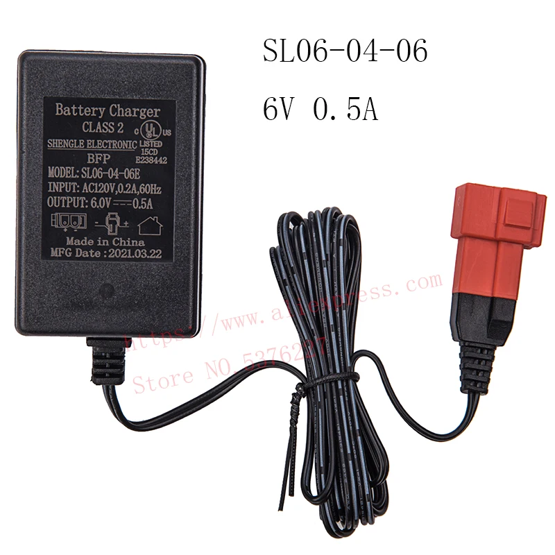 

6.0V0.5A Children's Car Charger, SL06-04-06E 6V Electric Car Riding Toy Battery Power Adapter Square Plug