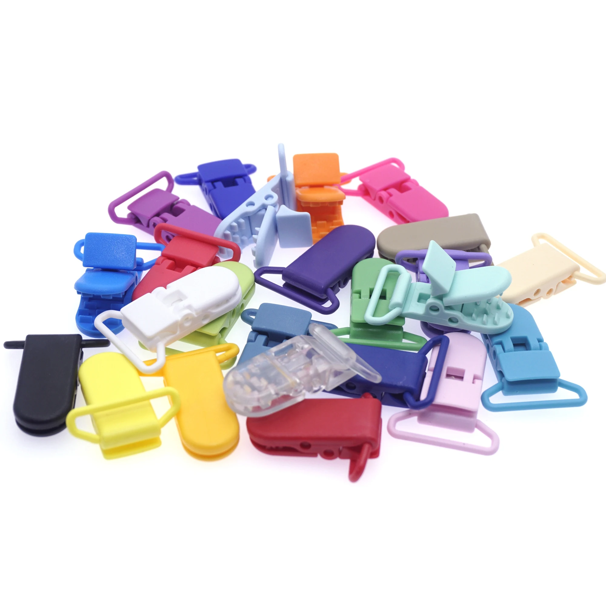 Sutoyuen 100pcs 25mm 1\'\' KAM Plastic Garment Binder Suspender Clips Baby Pacifier MAM Dummy Soother Chain Holder Clips 20 Colors