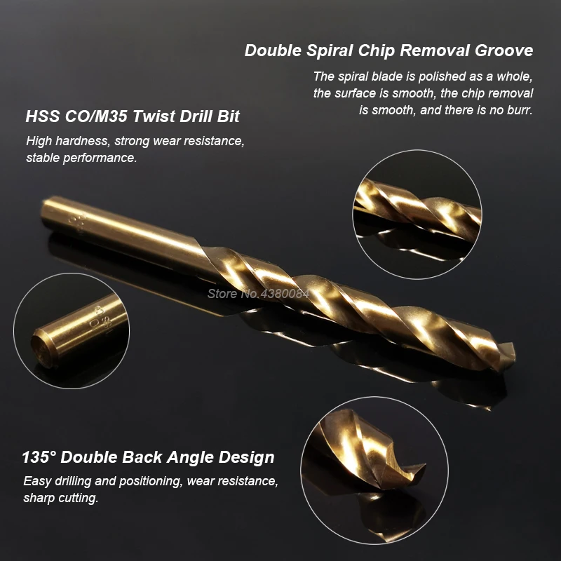 Conjunto de brocas torção 5mm hss co/m35, broca de aço inoxidável, cortador de buraco, todo o aterramento, metal, ferramentas de mão diy, kit de ferramentas com 10 peças