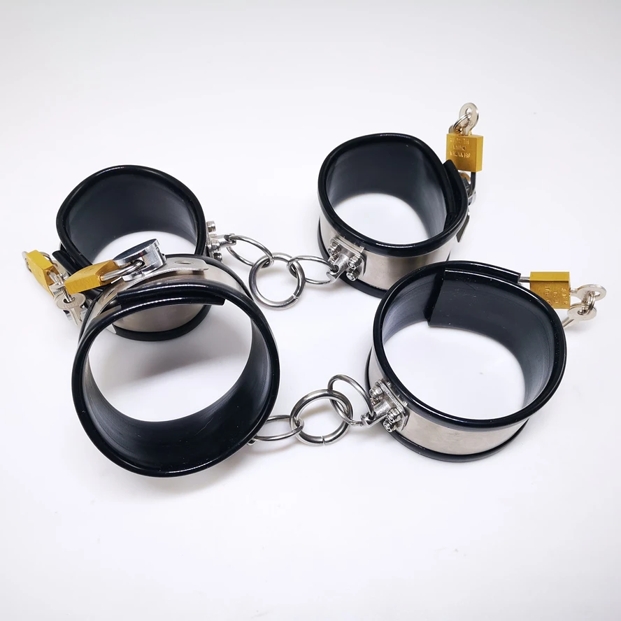 BDSM สแตนเลส Handcuffs ห่วงเซ็กซ์ทอยข้อเท้า Cuffs Restraints เพศผู้ใหญ่ Slave Bondage Fetish สำหรับหญิงและชาย