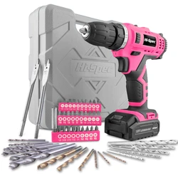 Hi-Spec 50pc 12V 1300mAh Li-ion Cordless Screwdriver Drill Driver Electric Screwdriver Pink DIY Power Tools for Gril Lady Women