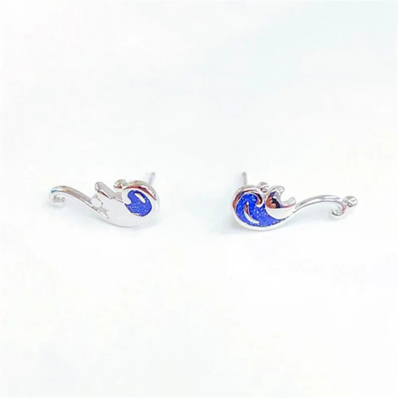 New Creative Personality Star Bearded Crescent 925 Sterling Silver Jewelry Simple Mori Epoxy Van Gogh Star Stud Earrings E196