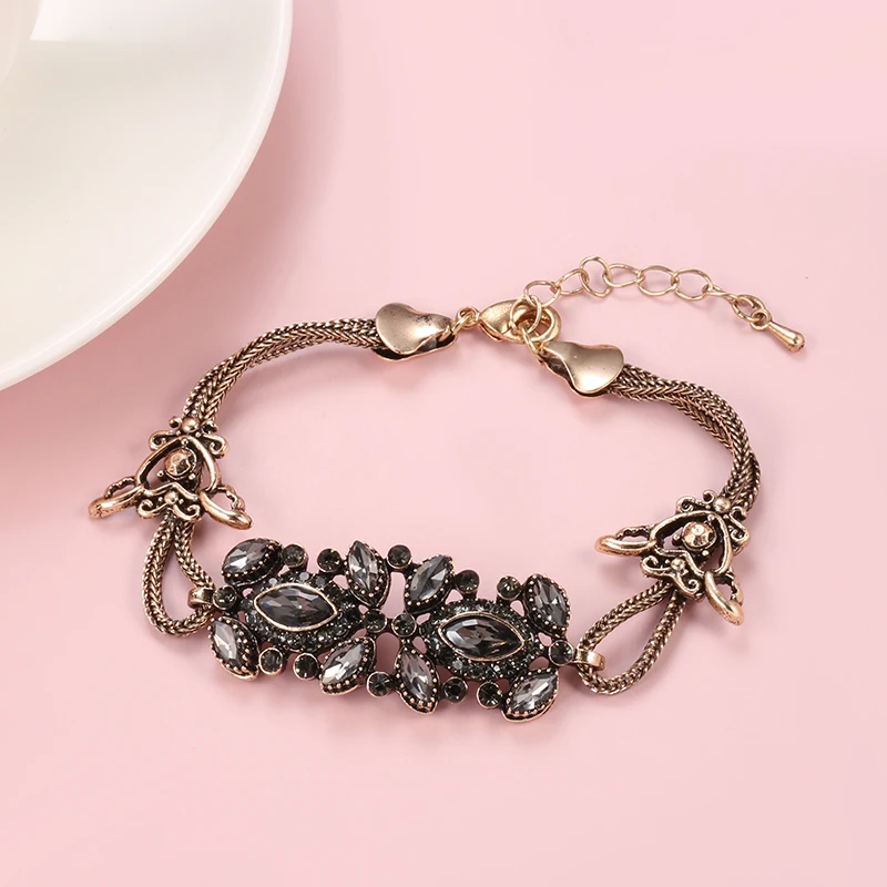 Wbmqda Charm Gray Crystal Bracelet for Women 585 Antique Gold Color Ethnic Wedding Vintage Jewelry Russia Accessories