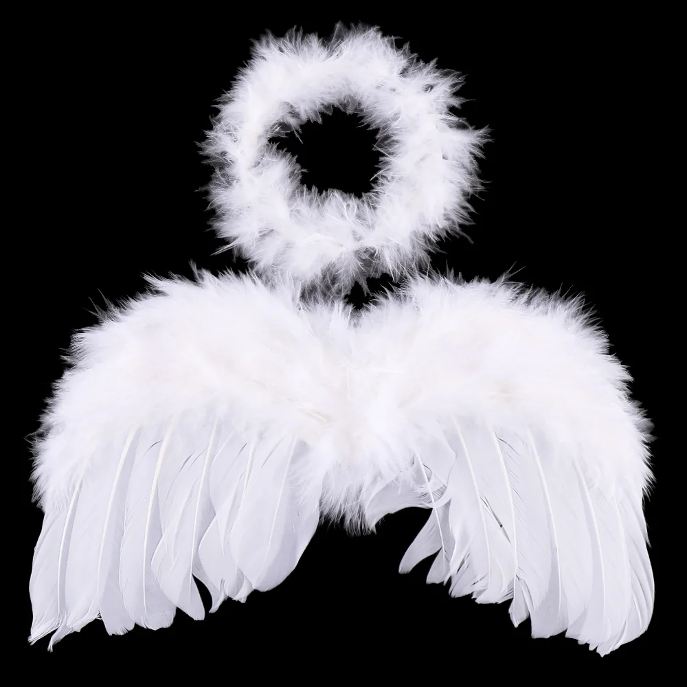 1 Set Lovely Baby Kids White Feather Angel Wings with Headband Headwear for Infant Newborn Birthday Party Costume Photo Prop