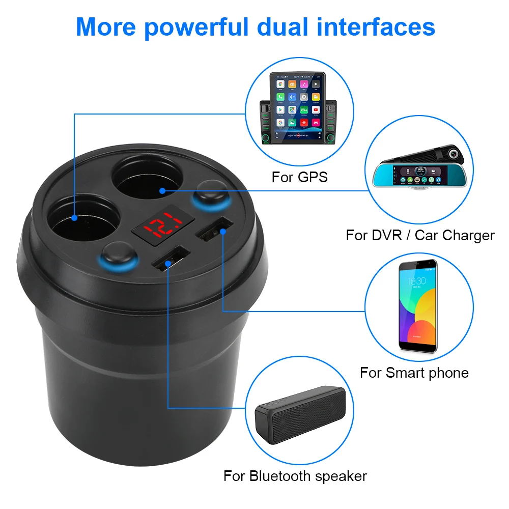 Car USB Chargers 5V 3.1A Power Adapter Cigarette Lighter Socket 4 Ports Splitter Mobile Phone Chargers With Voltage LED Display