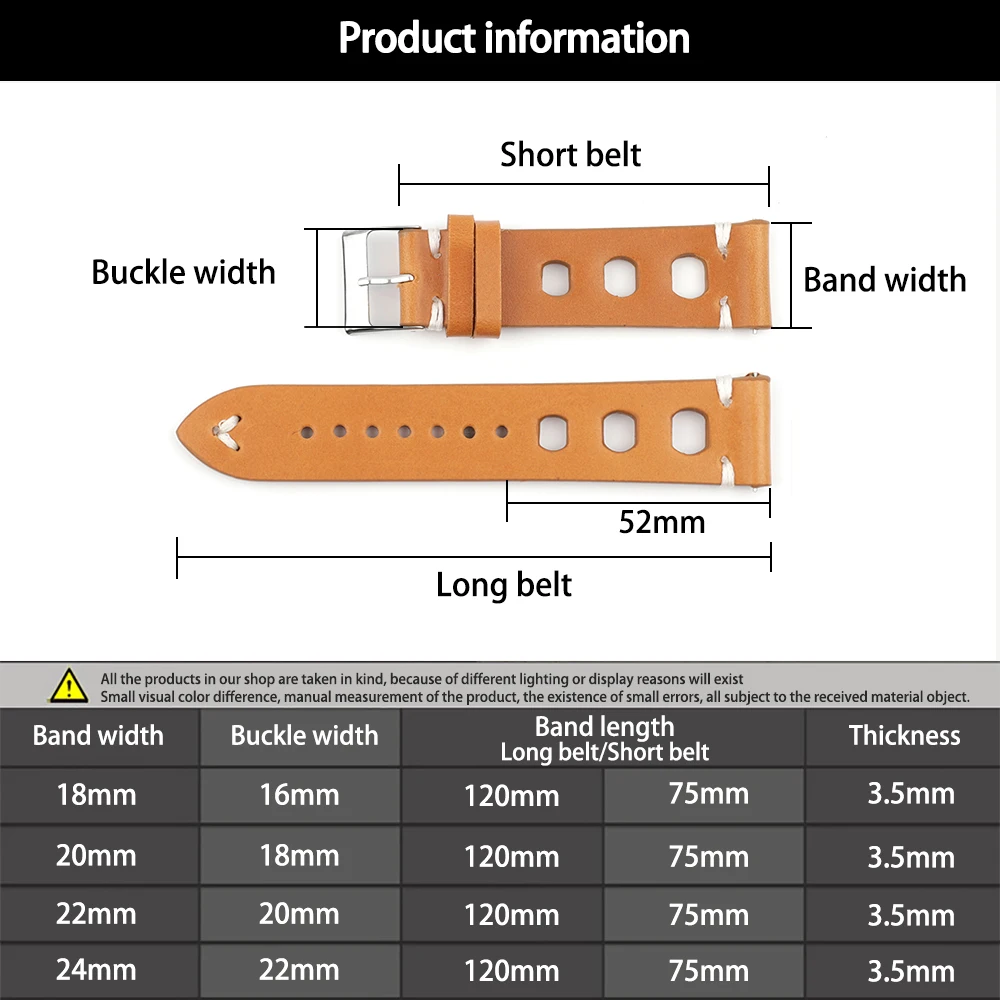 Genuine Leather Watchband 18mm 20mm 22mm 24mm Vintage Watch Strap Bracelet Replacement for Men Watch Belts