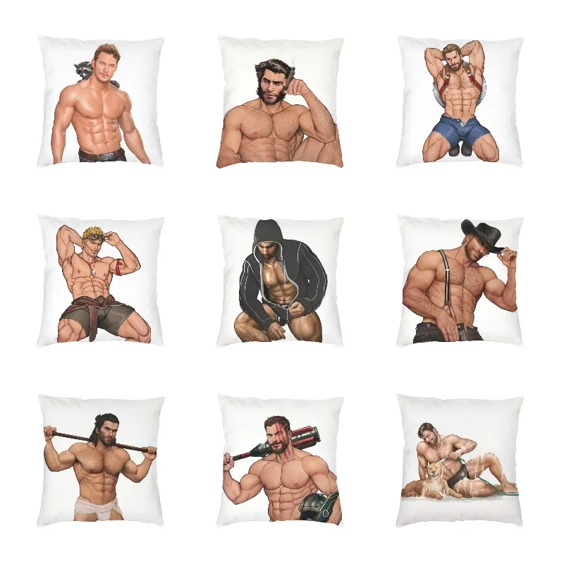 Tempting Sexy Hunk Muscled Man Cushion Covers Male Boy Gay Art Pillow for Sofa Car Square Pillowcase Living Room Decoration