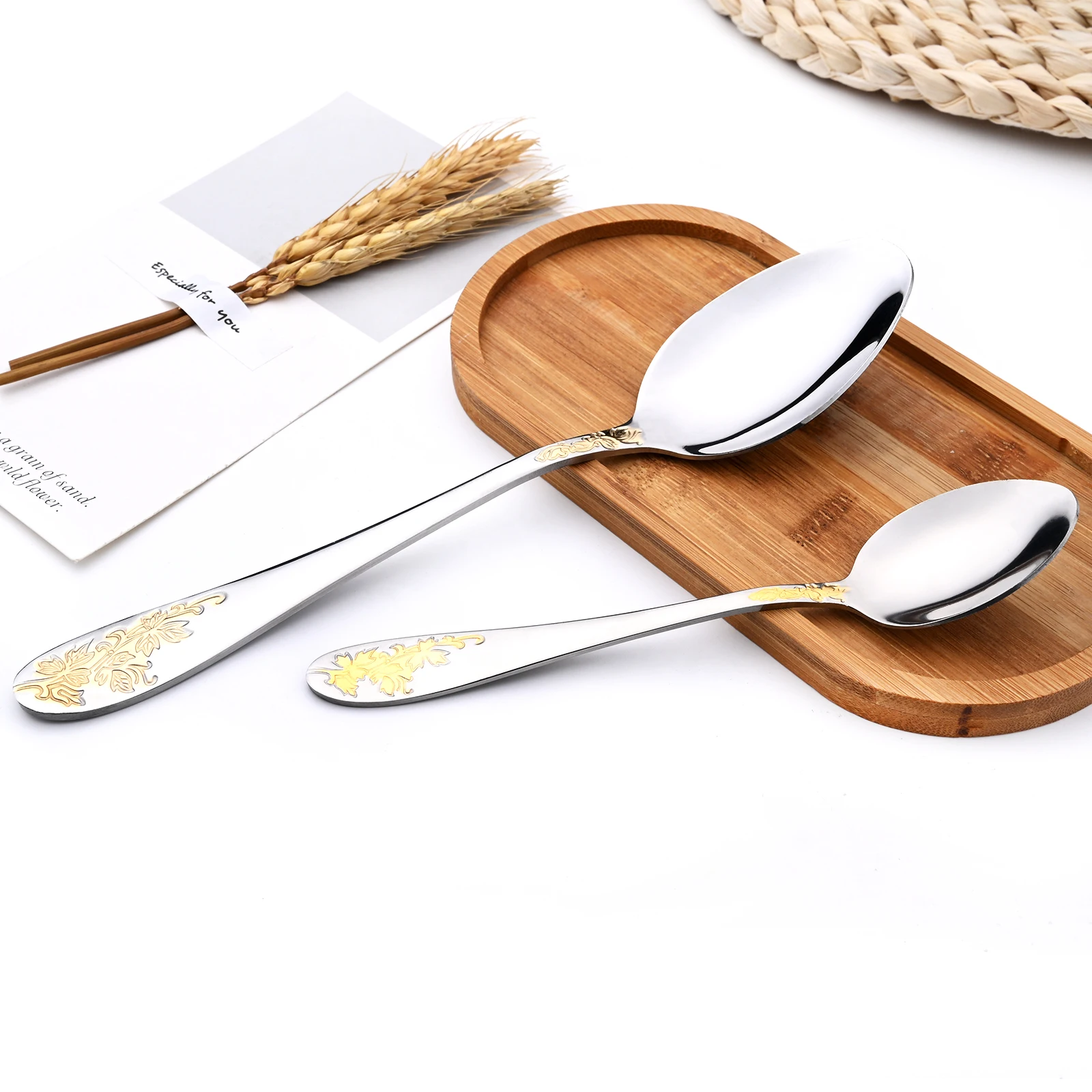 6/24Piece Gold Flower 304 Stainless Steel Luxury Cutlery Set Silverware Set Dinnerware Set Knife Spoons Fork Wedding Tableware