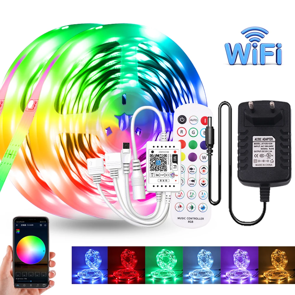 

WIFI LED Strip Light RGB 5050 Flexible Ribbon 5M 10M 15M 30M Fita RGB Led Lights Tape Diode DC 12V WIFI Controller EU/US/UK/AU