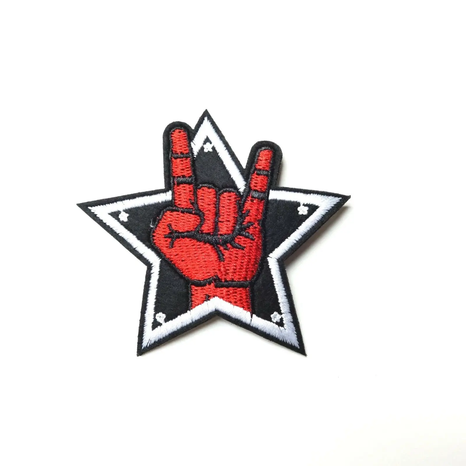 

Hot! Rocker Hand Devil Horns Star Patch Iron On Sew On Embroidered Applique Punk Rock (≈ 7.6 cm )