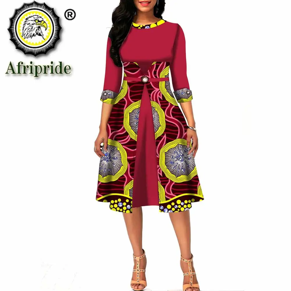 

African dresses for women ankara print o-neck half sleeve knee length dress dashiki wear floral a-line dress AFRIPRIDE S1925107