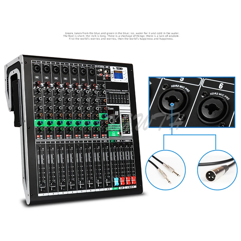 XGWTH 9ลำโพงติดรถยนต์ Mixer Studio เสียงดิจิตอลคอนโซลผสม600W + 600W + 48V phantom Power Bluetooth USB