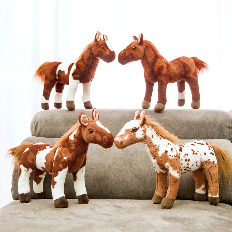 Juguetes de peluche de caballo de simulación, muñeco de Animal de peluche suave y realista, juguete de caballo de pie, regalo de cumpleaños para niños, decoración del hogar