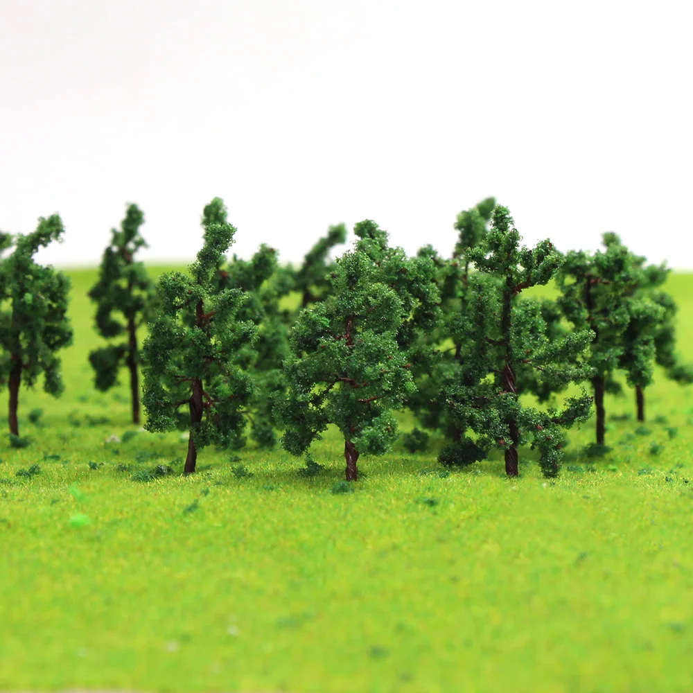 

D4316 50pcs N Scale 1:160 Deep Green Trees Railraod Tree 43mm Model Layout Iron Wire Trunk