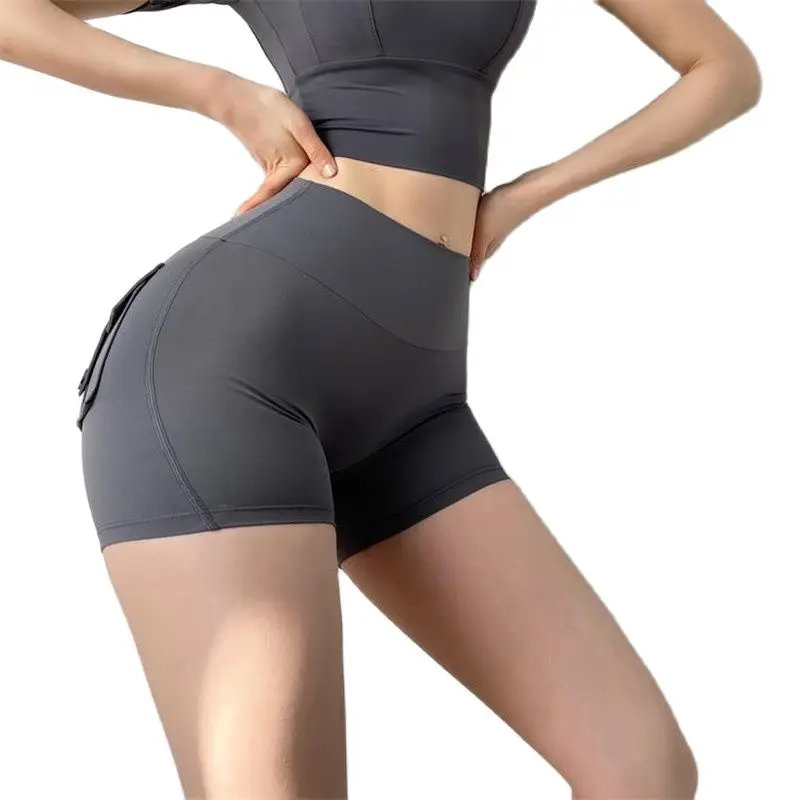 Summer Sexy Women\'s Sports High Waist Shorts with Pocket Athletic Gym Workout Fitness Yoga Leggings Shorts Athletic Breathable