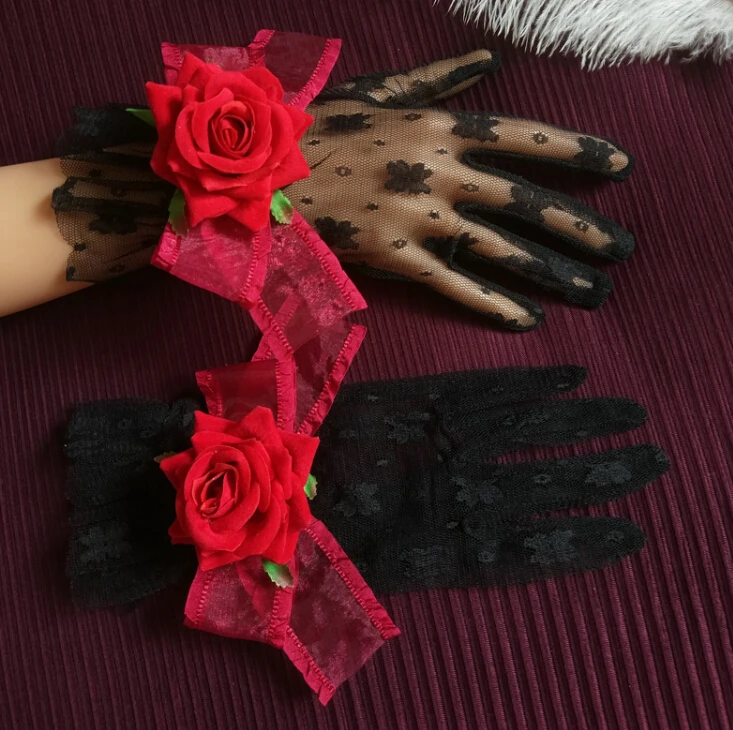 Women's sexy transparent big bow flower lace glove female spring summer thin sunscreen club party dancing driving glove R3115