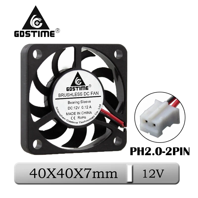 1 Pcs Gdstime 12V 40x40x7mm 40mm 9 Blades Brushless Axial DC Cooling Fan 4007 4cm Mini 3D Printer Radiator Cooler Fan